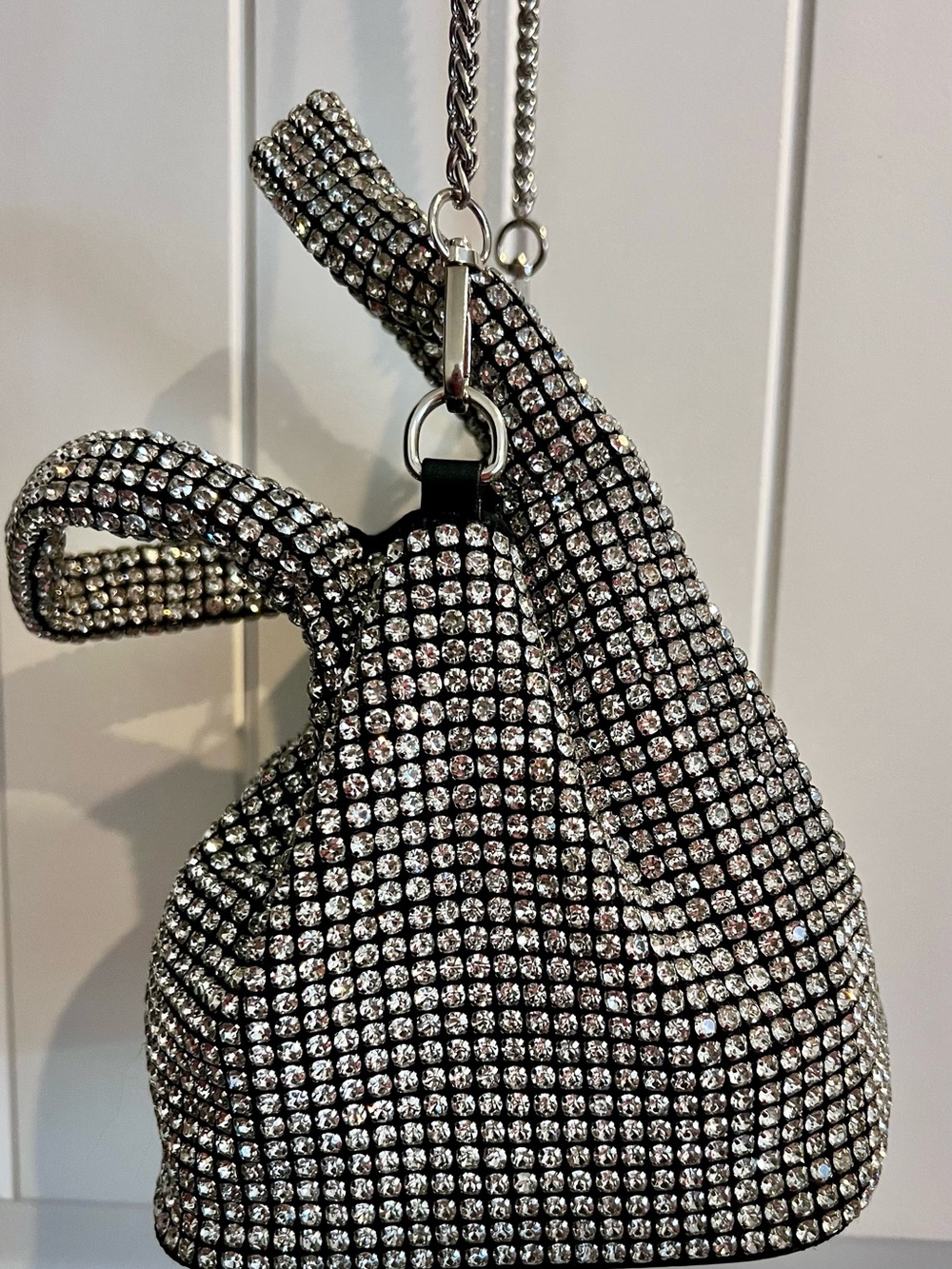Crystal Mesh Shoulder Bag - Black and Silver Rhinestone Accent - Picture 2 of 4
